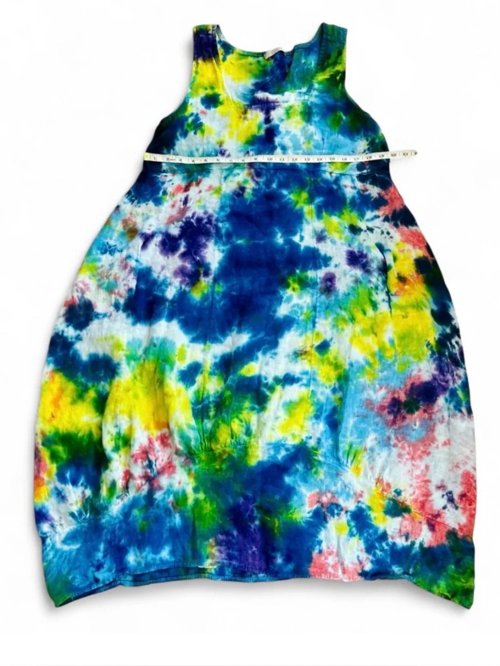 Colette Paris Artisan Tie Dye 100% Italian Linen Boutique Midi Dress Sleeveless - Picture 2 of 7
